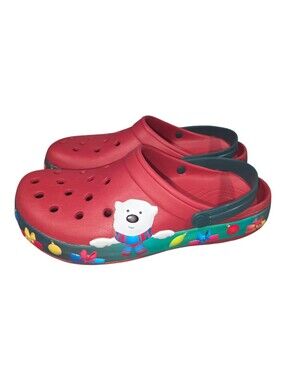 Crocs Holiday Clogs Red Polar Bear Light Up Christmas Shoes Size 10